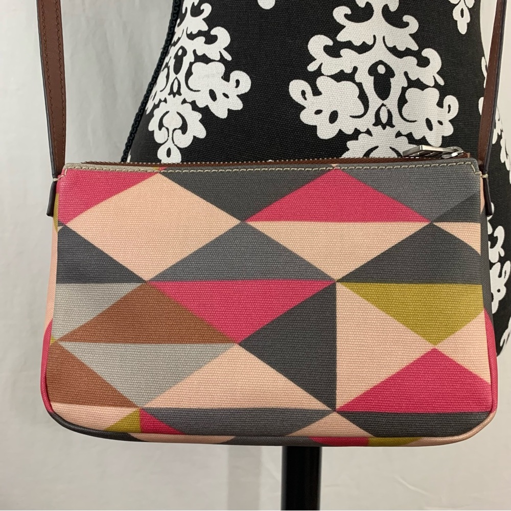 FOSSIL Issue 1954 Crossbody Bag Purse PVC Coated Geometrical Design Gray - Picture 6 of 11